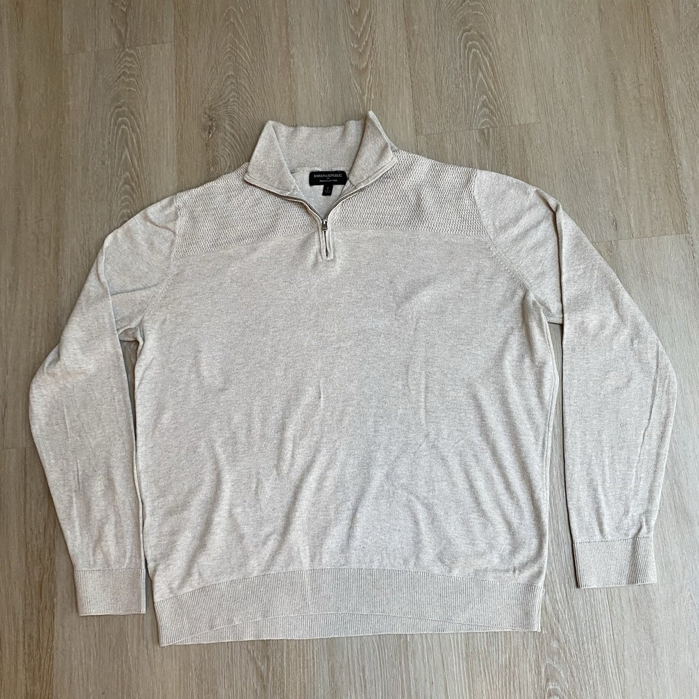 Banana Republic Mens Large Sweater Silk Cashmere Blend Quarter Zip Beige